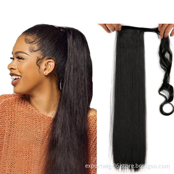 Ponytail Hair Extensions African Kinky Ponytail Braids Hairpieces Synthetic Fiber Yaki Straight Solid And Mixed Color